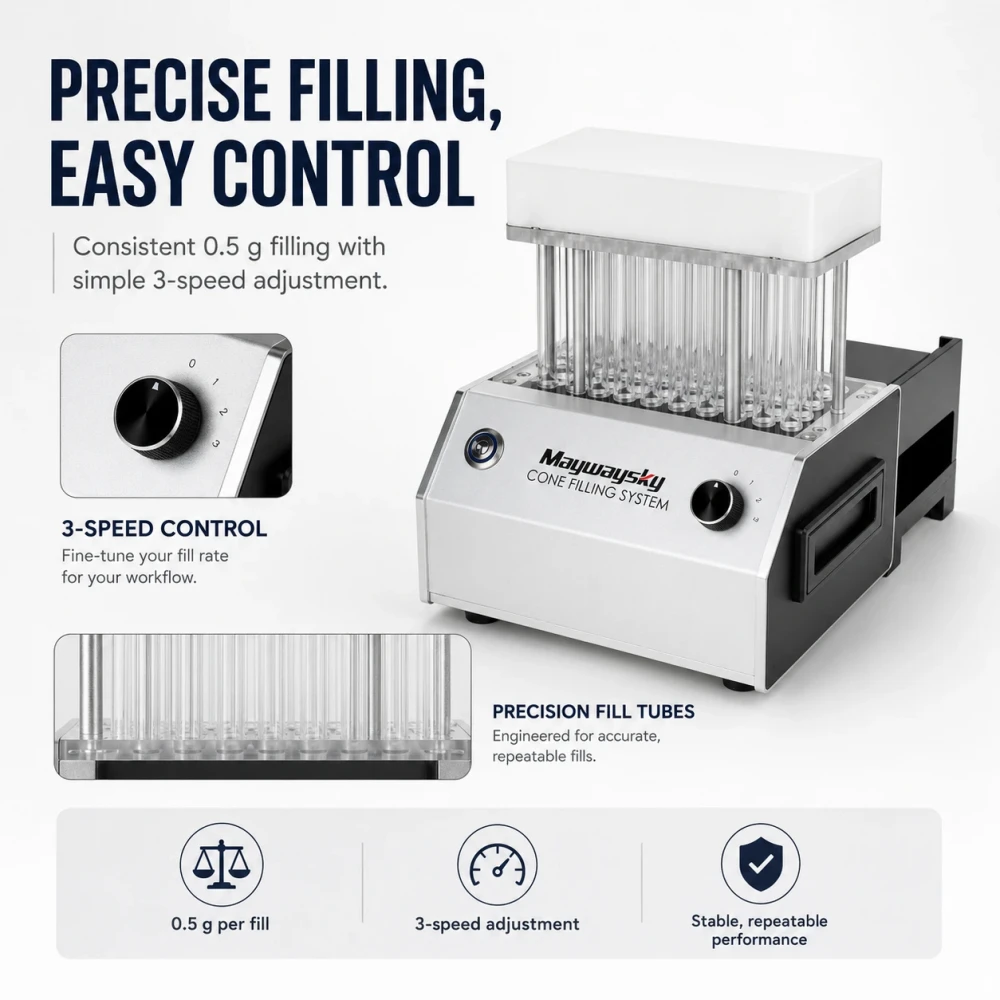 Maywaysky 50 Pre-rolled Cone Filling Machine For 70mm/84mm/98mm/109mm
